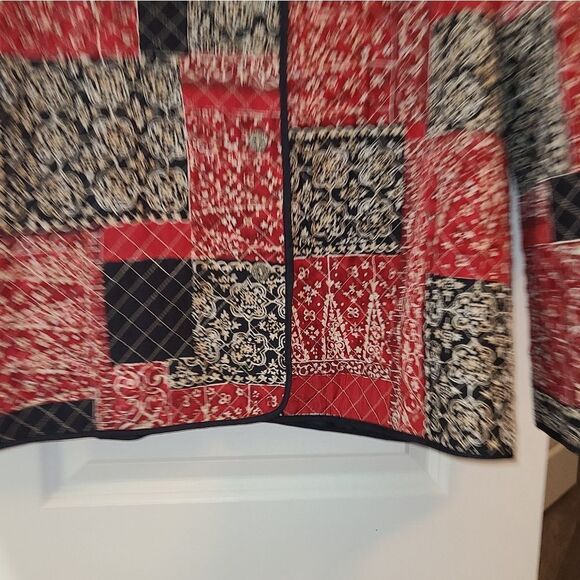 Alfred Dunner Silk Patchwork Button Front Blouse Jacket - Picture 4 of 9